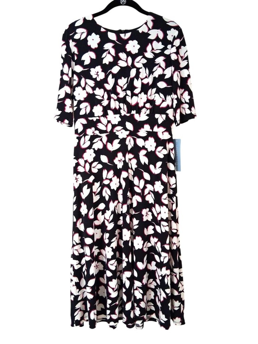 London Times Floral Black & Ivory Midi Dress Size 8 NWT